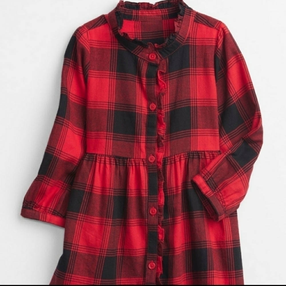 GAP Toddler Buffalo Plaid Long Sleeve Shirt Dress - Size 2 Years